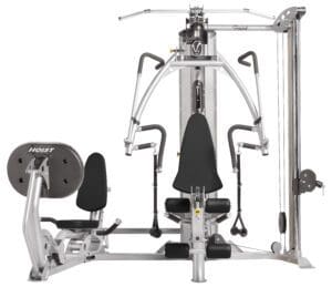 Hoist HV4 Elite Gym with Hoist leg press and cable column attachments.
