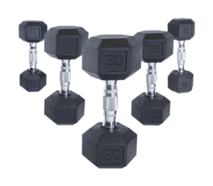 Troy Barbell Rubber Hex Dumbbells.