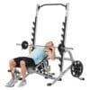 Hoist HF-5970 with model in starting position for inclined bench press.