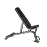 Bodycraft F705 Commercial Flat/Incline/Decline Ladder Catch Bench in middle position, seat raised.