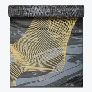 REVERSIBLE METALLIC SPIRAL JOURNEY YOGA MAT - 6mm top view rolled up gold side.