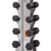 Hoist HF-5459 5 Pair Vertical Dumbbell Rack front right side with weights.