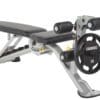 Hoist Leg Extension/Curl Attachment with weight plate on workbench with back in level position.