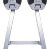 Front of MX-55 Adjustable Dumbbells with stand.