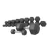 Inspire Rubber Hex Dumbbell Set from 5 pound set to 50 pound set in intervals of 5 pounds.