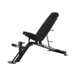 Inspire SCS Weight Bench with seat and back at highest positions front left side.