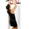 GoFit Elevated Chin Up Station with model doing close grip pull up.