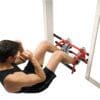 GoFit Elevated Chin Up Station with model doing sit ups.