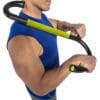 GoFit Muscle Hook Multitool with model rolling ball on neck.