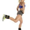 GoFit Padded Pro Ankle Weights with model doing standing hip extensions.