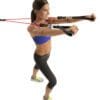 GoFit Door Attachment for Resistance Bands with female model doing double arm cable chest press with hands horizontal.