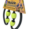 A muscle compression roller with two textured yellow massage balls, designed for deep tissue muscle relief.