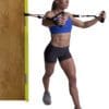 GoFit Door Attachment for Resistance Bands with female model doing double arm cable chest press with hands vertical.