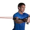 GoFit Door Attachment for Resistance Bands with male model doing double arm cable chest press.