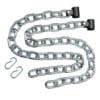 A heavy-duty steel lifting chain with black bar attachments and metal clips for added resistance in strength training.