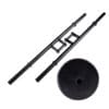 Black gym barbell set with a center grip attachment and round weight plate, used for strength and resistance training.