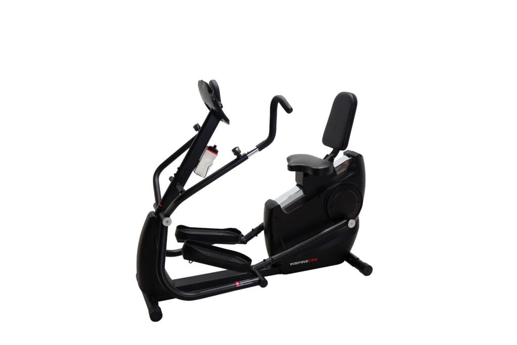 A seated elliptical machine with adjustable handles and a comfortable seat, designed for low-impact full-body workouts.