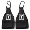 Pair of black hanging ab straps with carabiners and 'T' logo, designed for core and abdominal exercises in gyms.
