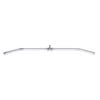 A long metal lat pulldown bar with a center attachment and angled ends for upper body strength training.