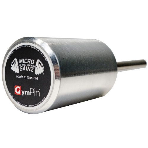 GymPin micro weight attachment with a cylindrical metal design, used for precise weight increments on gym machines.