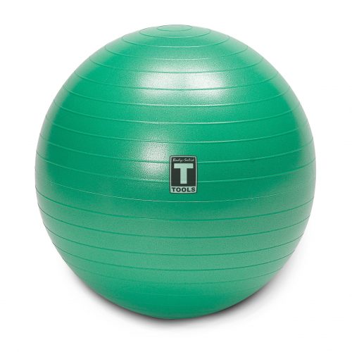 A big green stability ball designed for various things like balance, core strengthening, and flexibility exercises.