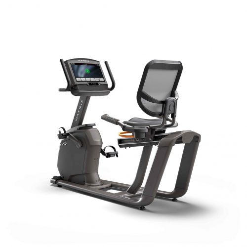 Matrix Fitness R30 Recumbent Bike back left with XIR console.