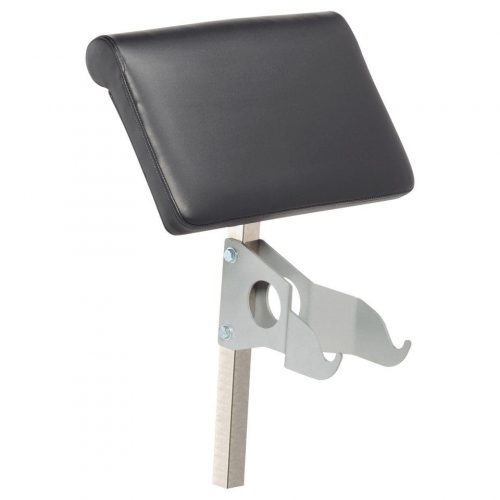 A back pad attachment for a gym machine, designed for support and comfort during exercises like leg curls or back extensions.